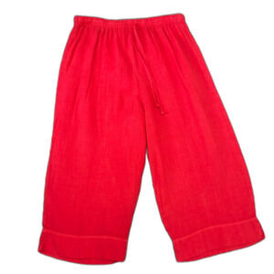 Hot Cotton 100% Linen Cropped Wide Leg Pants Bold Red Pull On Size Large